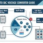 Comprehensive visual guide to AC to DC voltage conversion, featuring essential formulas, rectifier types, and practical calculator instructions for power supply design.