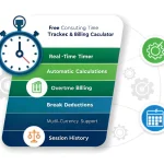 Streamline your consulting business with this comprehensive time tracking and billing calculator tool - featuring automatic calculations, overtime billing, and multi-currency support for professional freelancers.